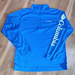 Columbia Shirt Men's Large Blue PFG Omni Shade 1/4‎ Zip Pullover Golf Gym Hiking